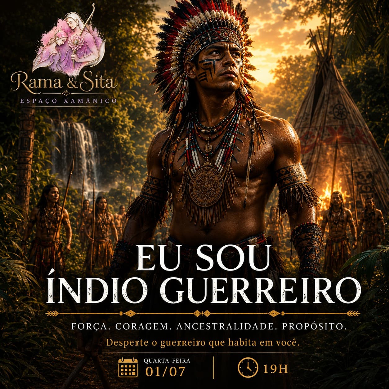 Capa: Eu Sou Índio Guerreiro - Uma jornada de força, coragem e conexão com o espírito ancestral que habita em cada ser.