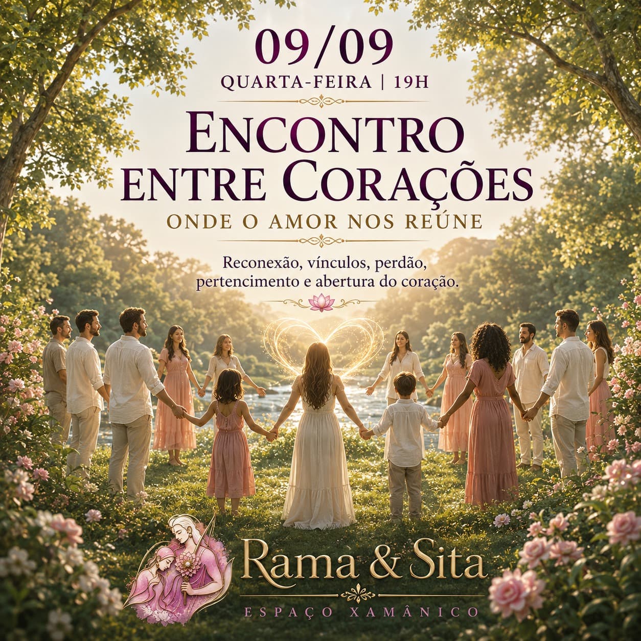 Capa: ENCONTRO ENTRE CORAÇÕES — ONDE O AMOR NOS REÚNE. Reconexão, vínculos, perdão, pertencimento e abertura do coração. Um convite para olhar para os encontros que a vida proporciona e reconhecer que todo verdadeiro encontro também pode ser um encontro consigo mesmo.
