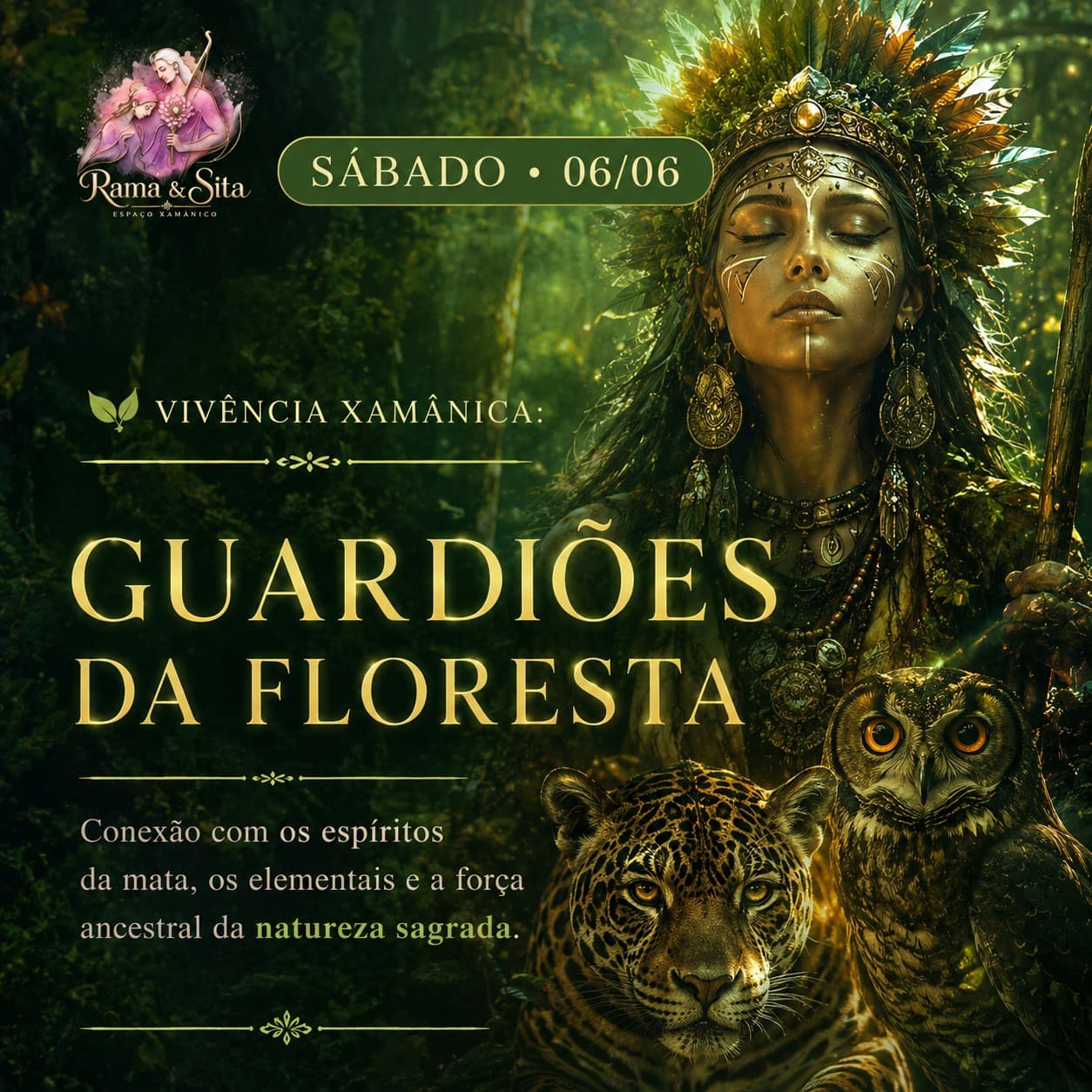 Capa: GUARDIÕES DA FLORESTA - Conexão com os espíritos da mata, os elementais e a força ancestral da natureza sagrada.